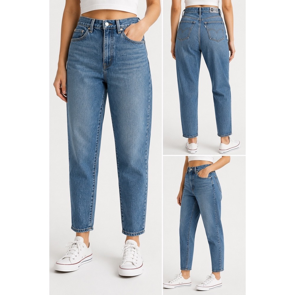 Levis SilverTab Mom Jeans High Rise Tapered Leg Medium Wash Blue‎ W31 L27